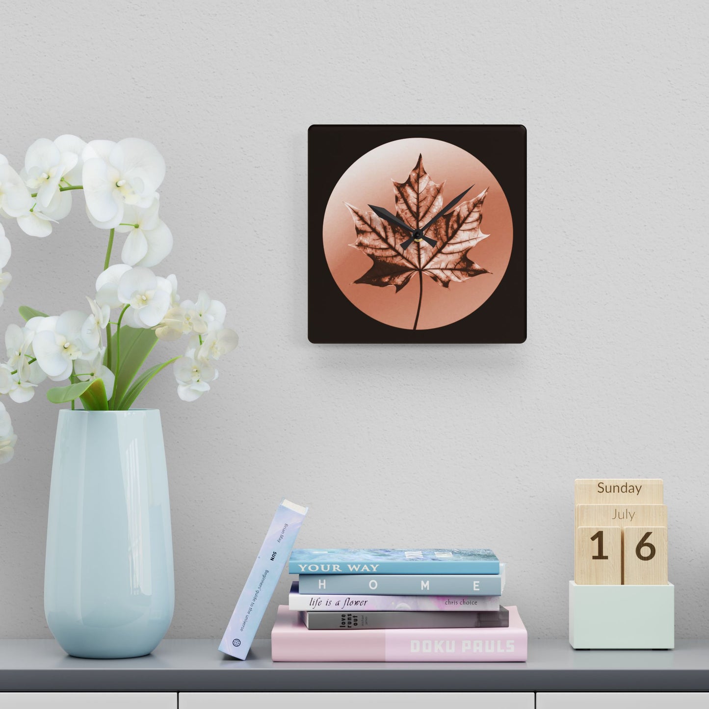 Soft Maple Leaf Acrylic Wall Clock, Round or Square, 10.75" x 10.75"