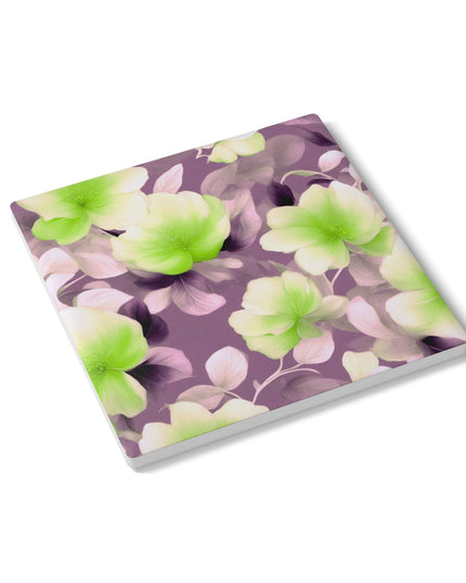 Lime Lavender Floral Bunch Square Ceramic Coaster, 4" x 4"