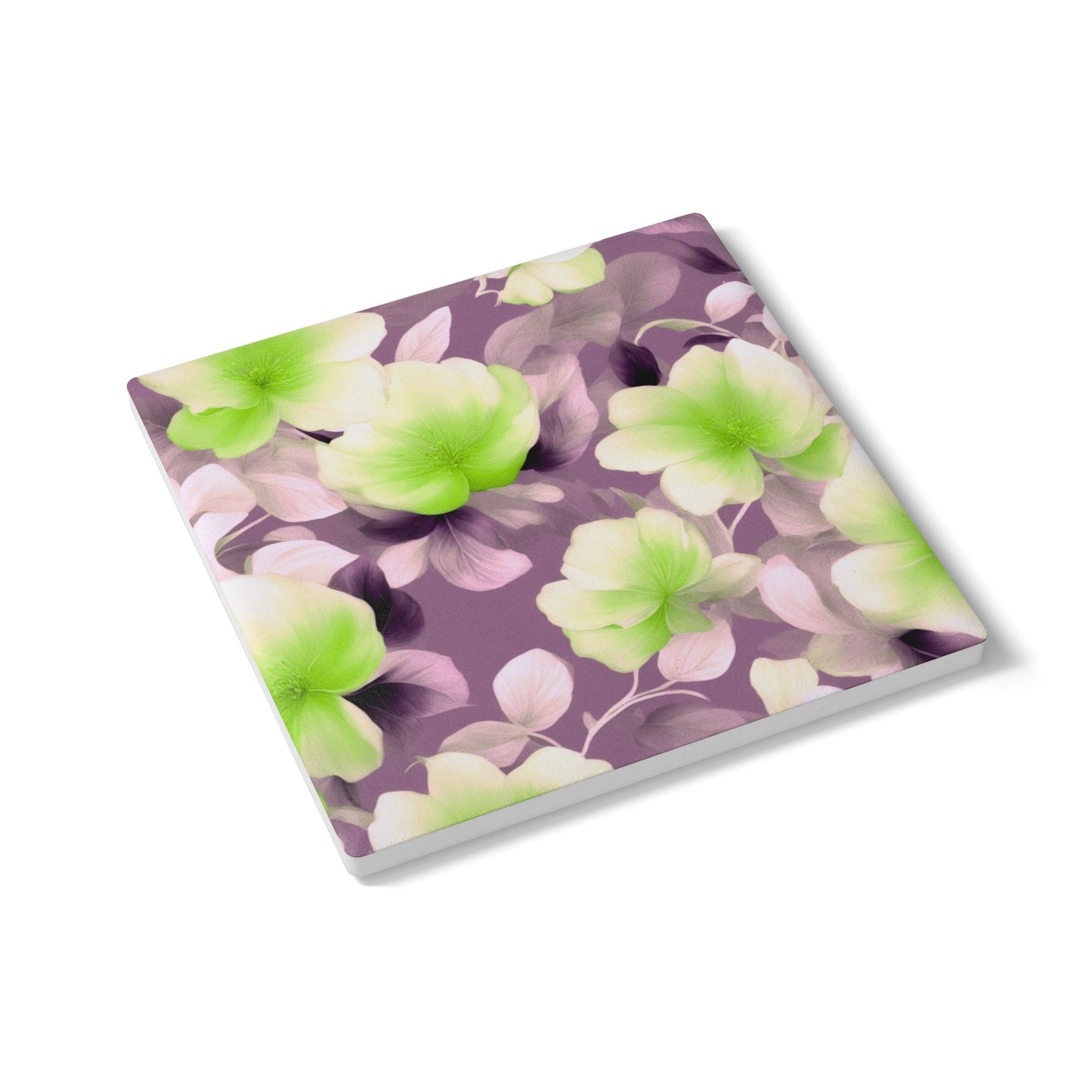 Lime Lavender Floral Bunch Square Ceramic Coaster, 4" x 4"