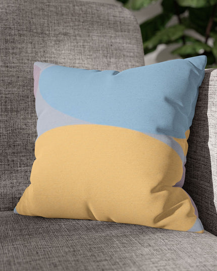 Pastel Baby Blue and Peach Patches Spun Polyester Square Pillowcase, 14" x 14"