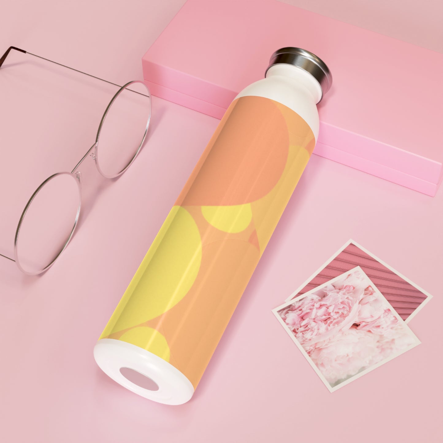 Pastel Bright Oranges Patches Slim Water Bottle, 20 oz White