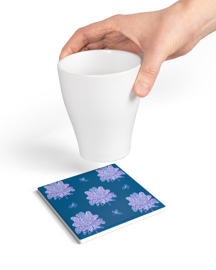 Lavender Floral Butterflies 4" x 4" Square Ceramic Coaster