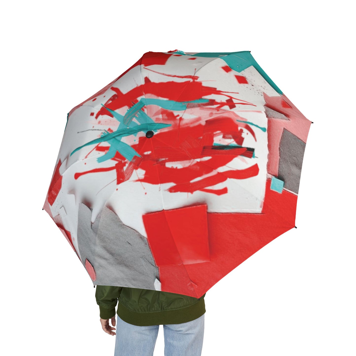 Neon Red Paper Paint Foldable Umbrella - Compact & Chic