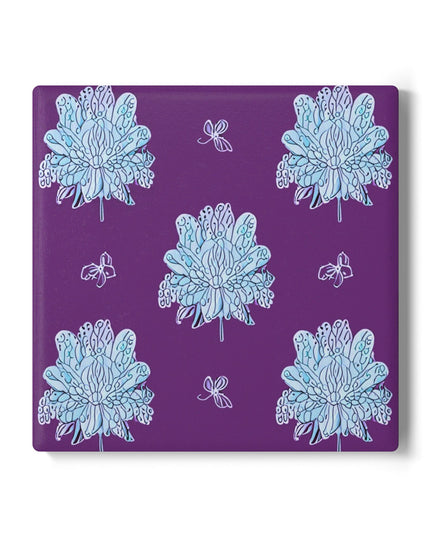 Blue Floral Butterflies 4" x 4" Square Ceramic Coaster