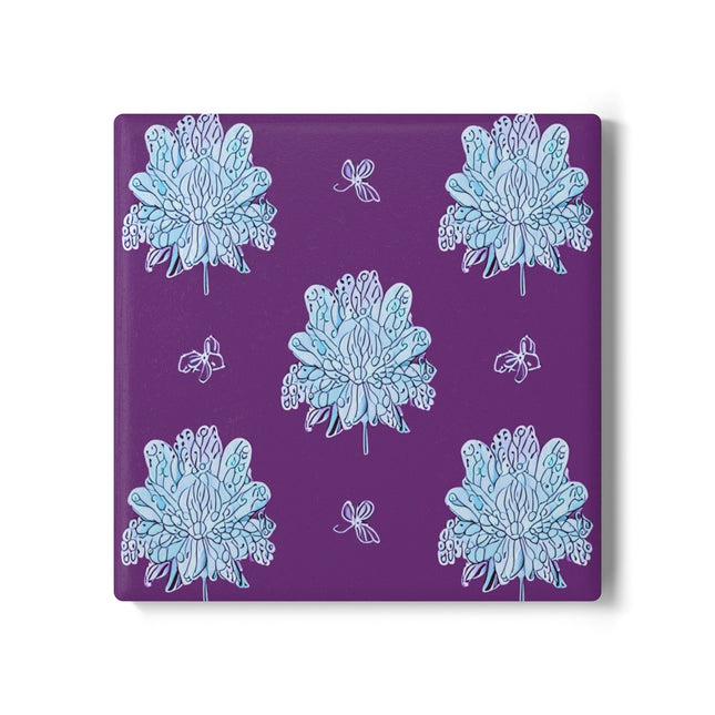 Blue Floral Butterflies 4" x 4" Square Ceramic Coaster