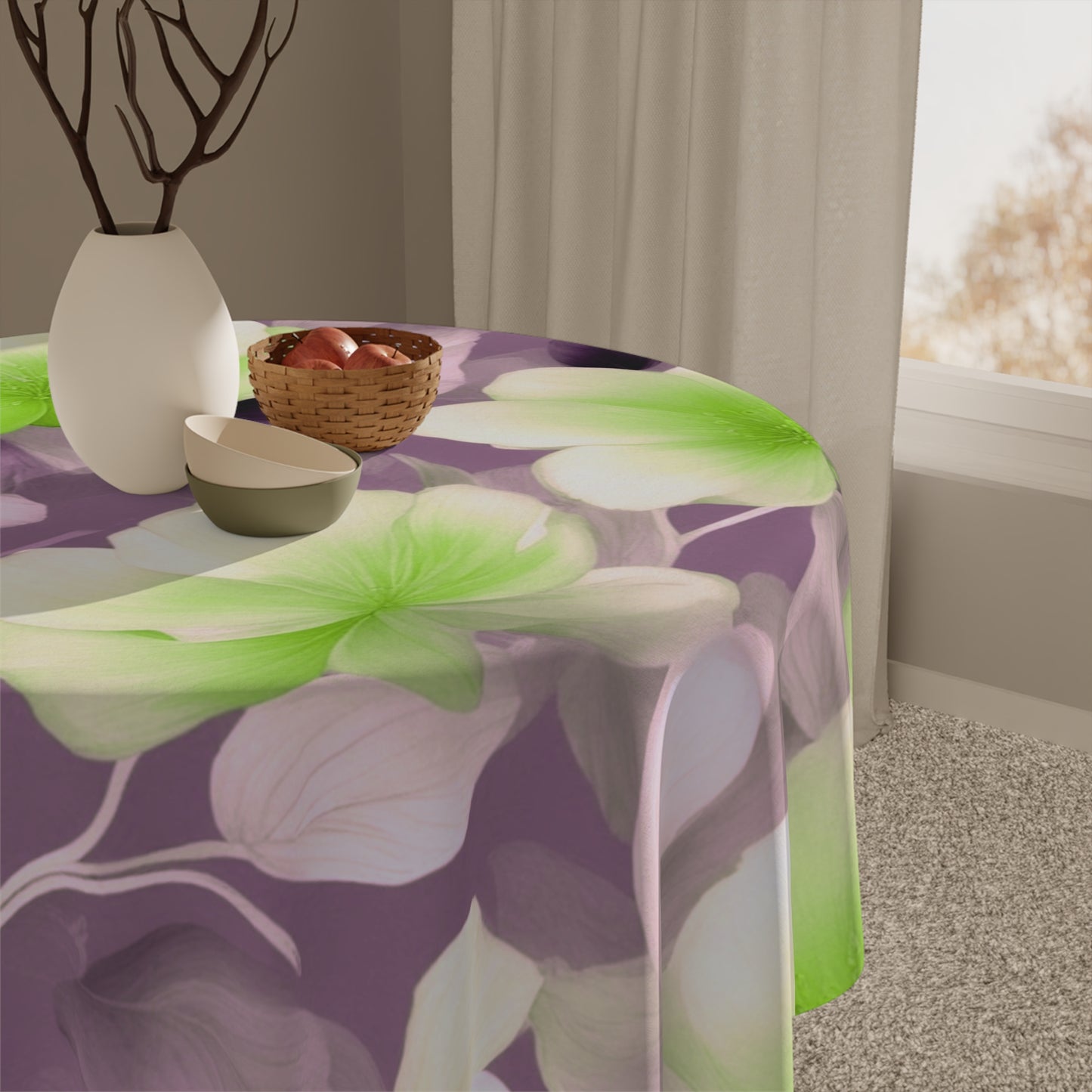 Lime Lavender Floral Bunch Tablecloth, 55" x 55"