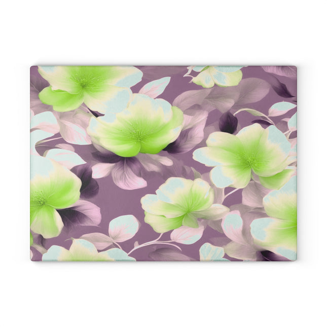 Lime Lavender Floral Bunch Glass Cutting Board, 11" x 15"