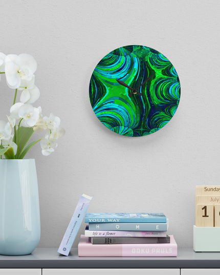 Uzi Spiral Blue Green Acrylic Wall Clock, Round or Square, 10.75" x 10.75"