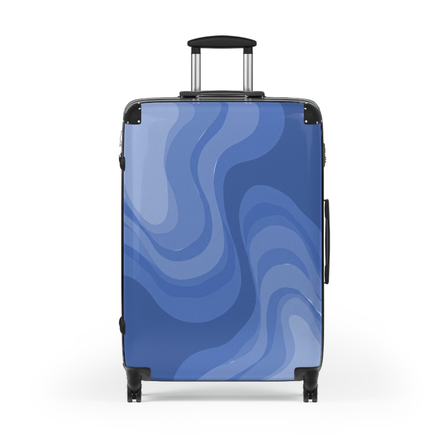 Deep Blue Wavey Large Suitcase with built in lock, 4 double-wheels, telescopic handle, and ABS back hard-shell
