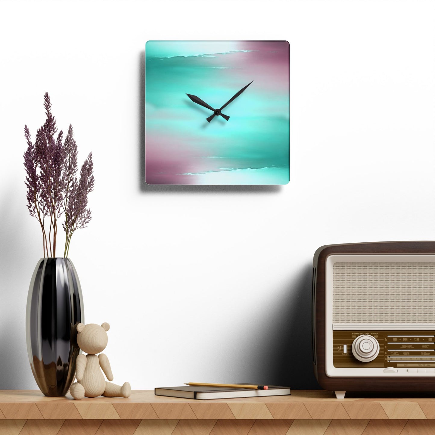 Green Sea Lavender Fog Acrylic Wall Clock, Round or Square, 10.75" x 10.75"