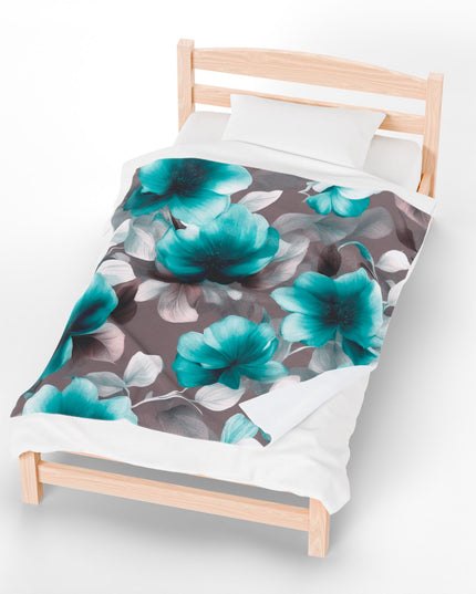 Tif Green Gray Floral Bunch Velveteen Plush Blanket, 50" x 60"