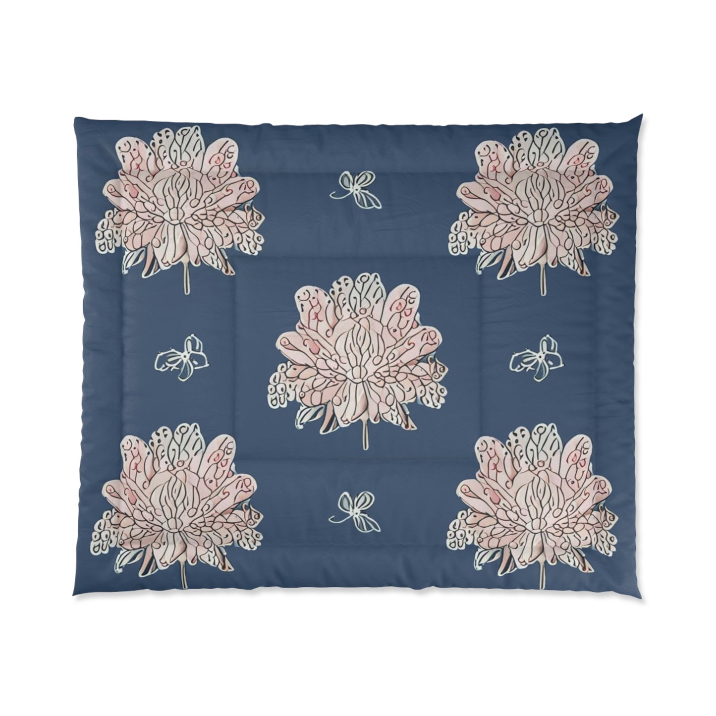 Rose White Floral Butterflies 104" × 88" Comforter