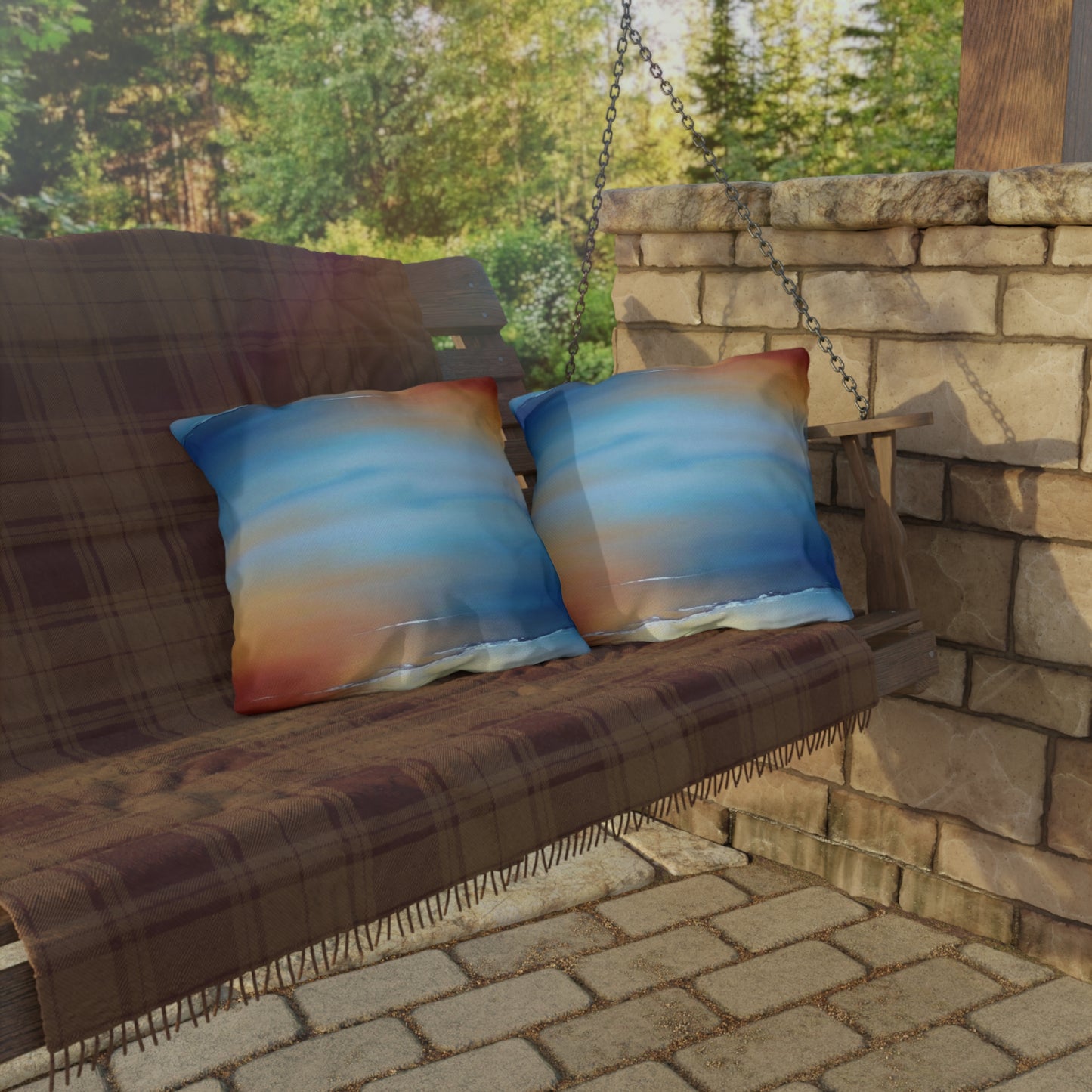 Blue Sea Red Orange Fog 18" x 18" Outdoor Pillows