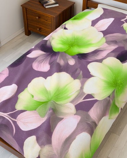 Lime Lavender Floral Bunch Velveteen Plush Blanket, 60" x 80"