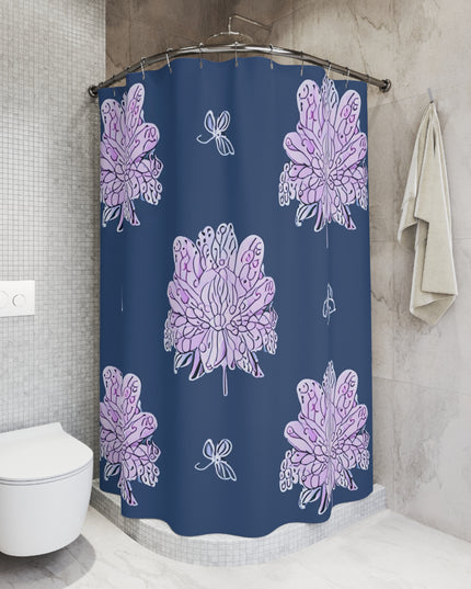 Purple White Floral Butterflies Shower Curtain, 71" x 74"