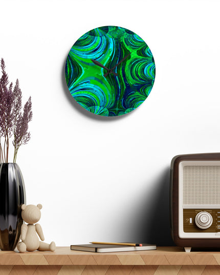 Uzi Spiral Blue Green Acrylic Wall Clock, Round or Square, 10.75" x 10.75"