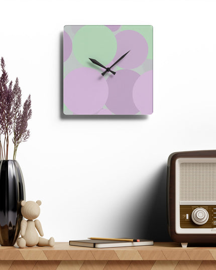 Pastel Lavender Purple and Soft Green Patches Acrylic Wall Clock, Round or Square, 10.75" x 10.75"