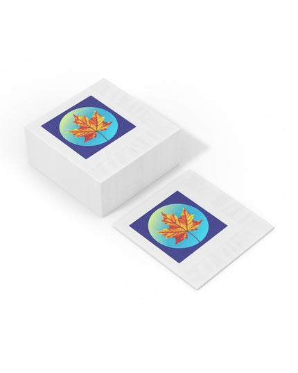 Alpha Maple Leaf White Coined Napkins, 4.8" x 4.8"