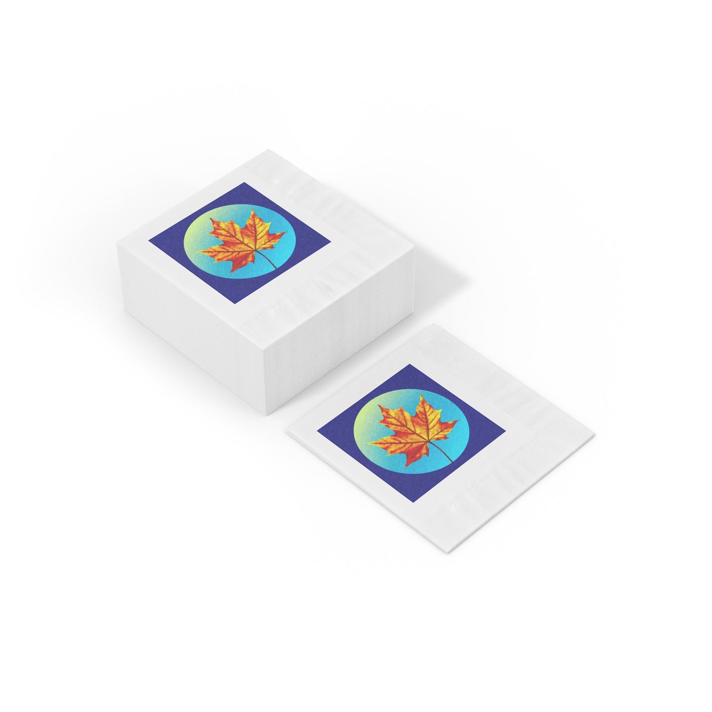 Alpha Maple Leaf White Coined Napkins, 4.8" x 4.8"