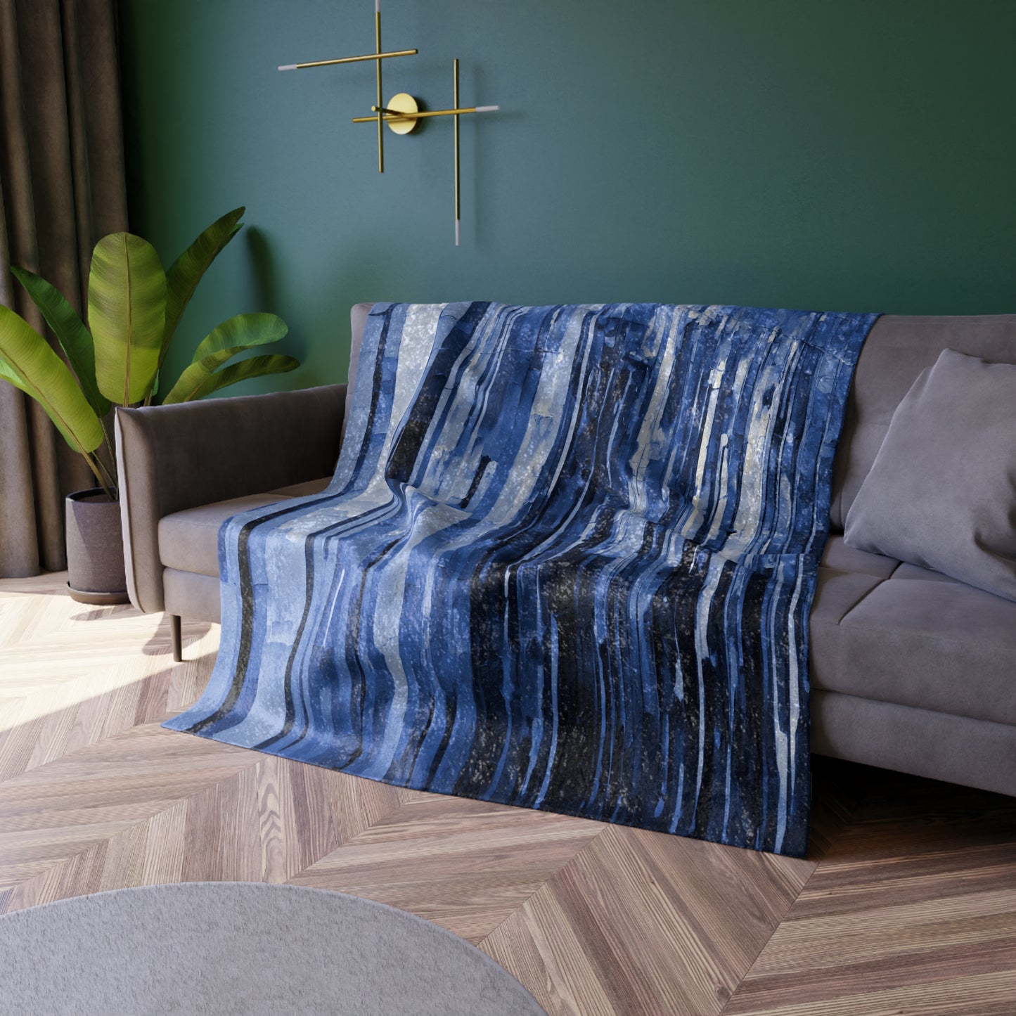 Striped Deep Blue 50" x 60" Crushed Velvet Blanket