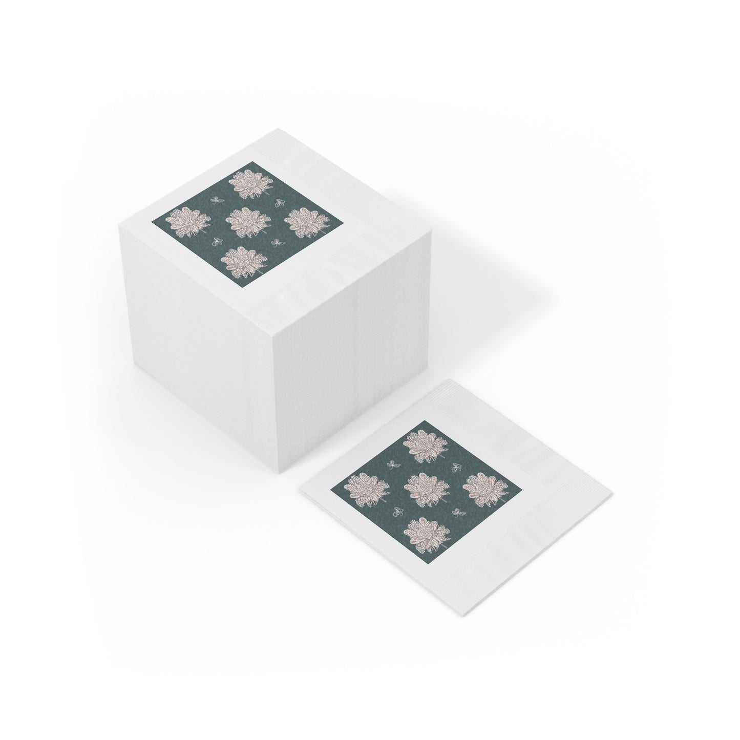 Soft White Floral Butterflies White Coined Napkins, 4.8" x 4.8"