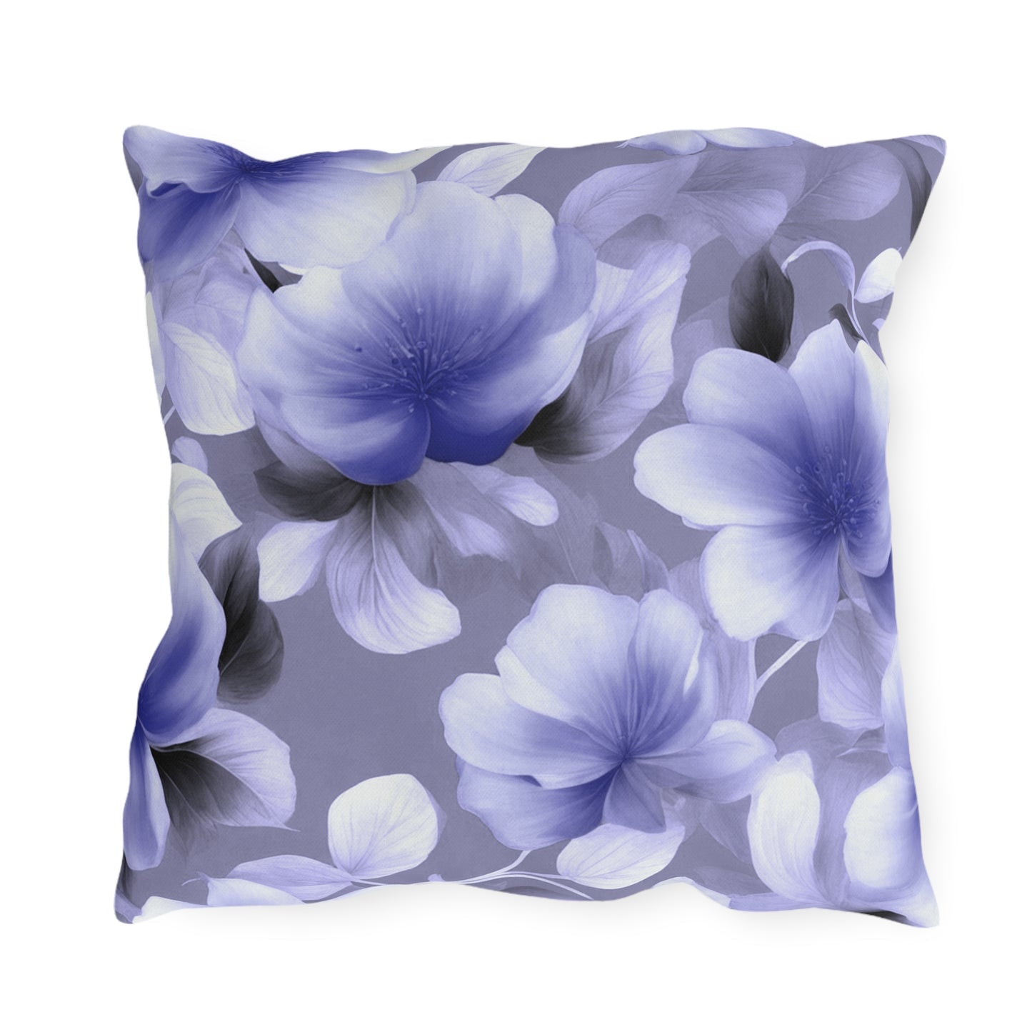 Indigo Blossom Floral Bunch 18" x 18" Outdoor Pillow
