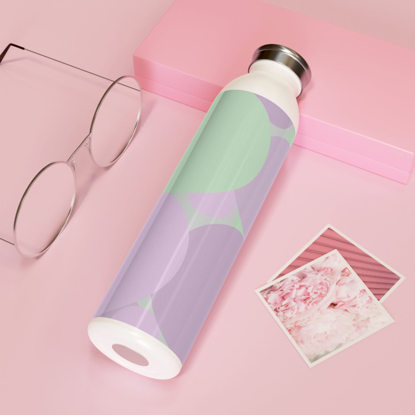 Pastel Lavender Purple and Soft Green Patches Slim Water Bottle, 20 oz White