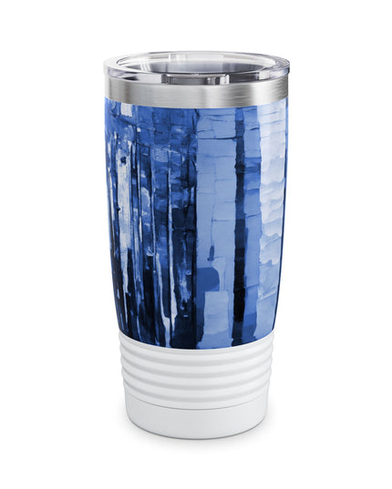 Striped Deep Blue Ringneck Tumbler, 20oz in white