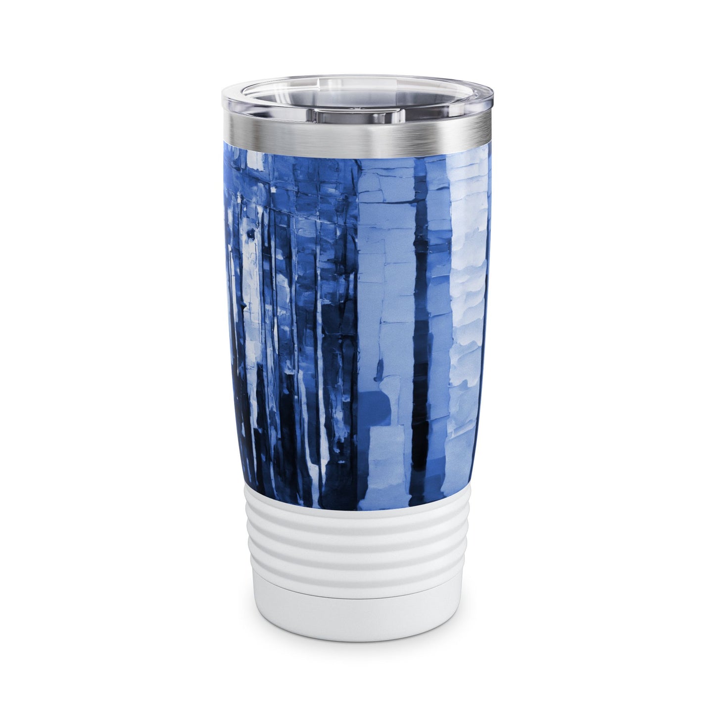 Striped Deep Blue Ringneck Tumbler, 20oz in white, steel and black