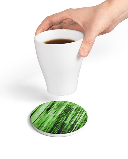 Striped Mint Pastel 4" x 4" Round Ceramic Coaster