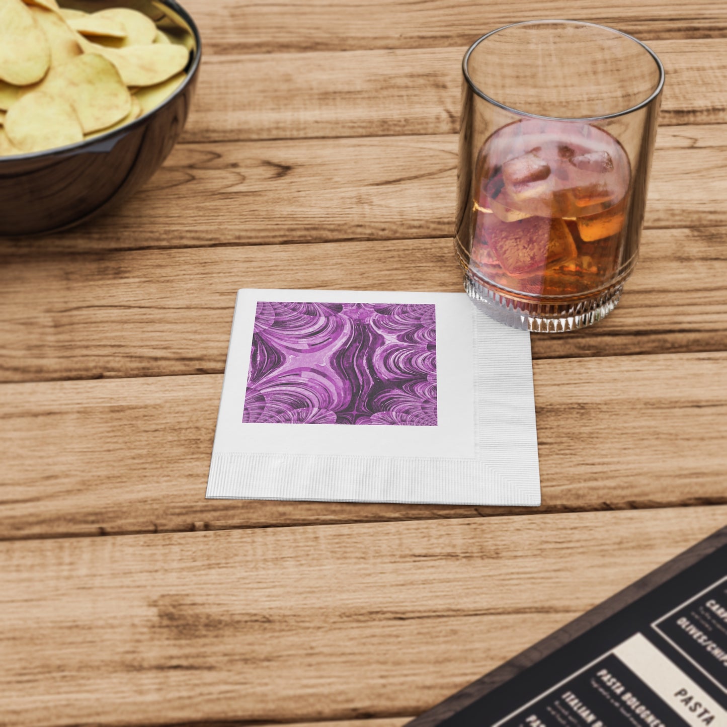 Uzi Spiral Powder Lavender Pastel White Coined Napkins, 4.8" x 4.8"