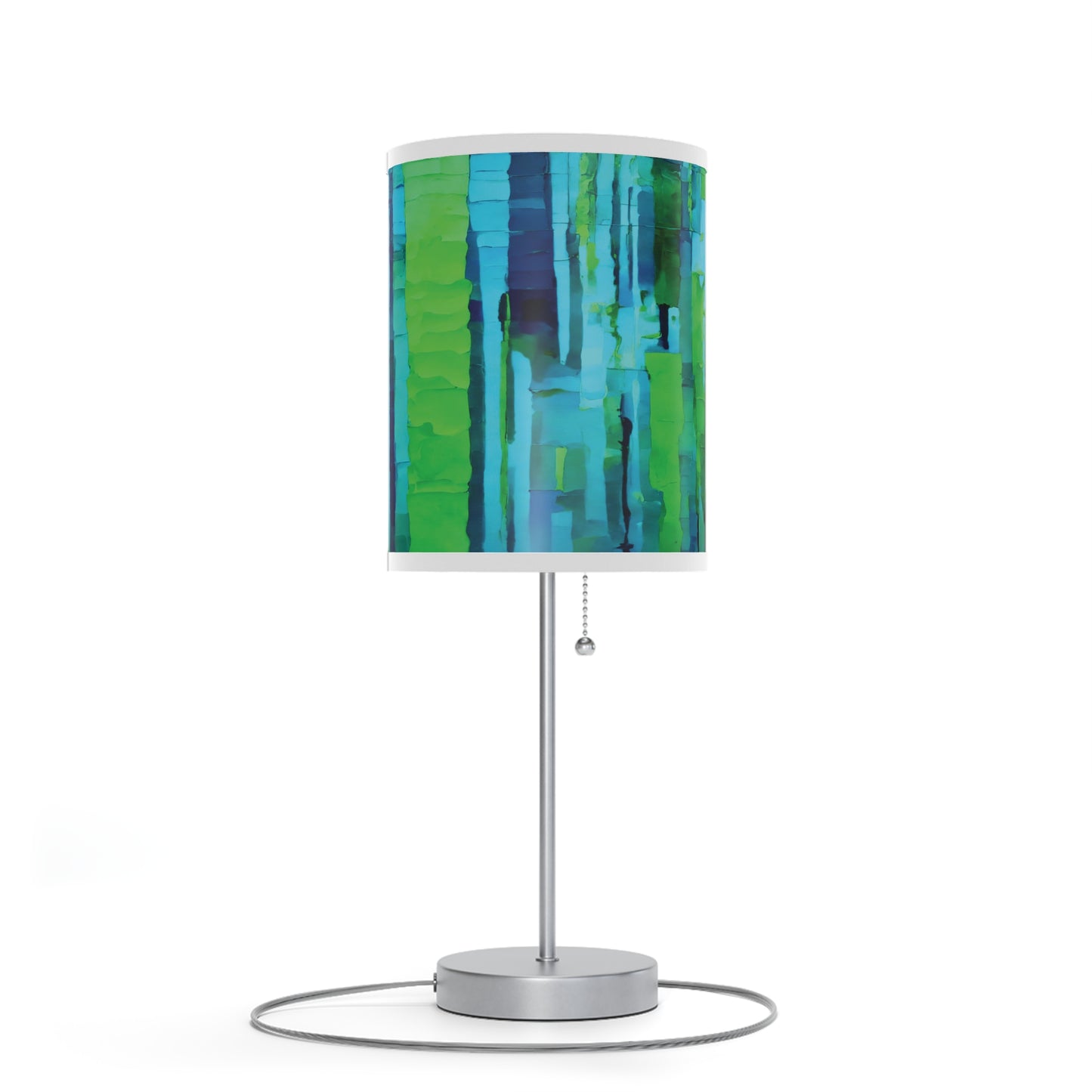 Striped Blue Green Table Lamp on a White or Silver Stand, US|CA plug
