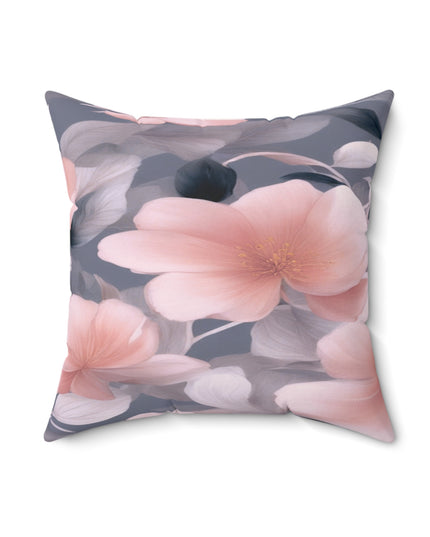 Peach and Blue Gray Floral Bunch Faux Suede Square Pillow, 18" x 18"