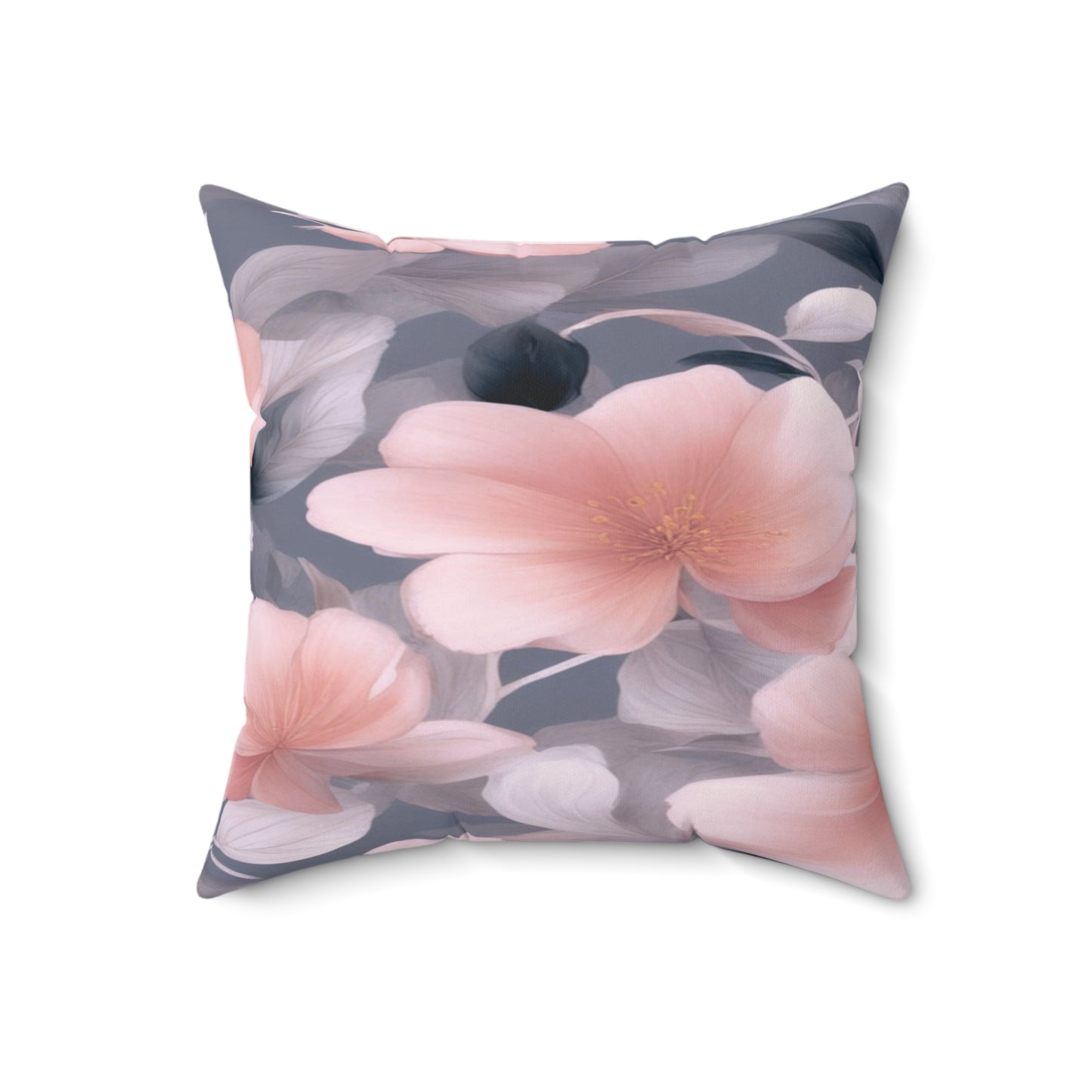 Peach and Blue Gray Floral Bunch Faux Suede Square Pillow, 18" x 18"