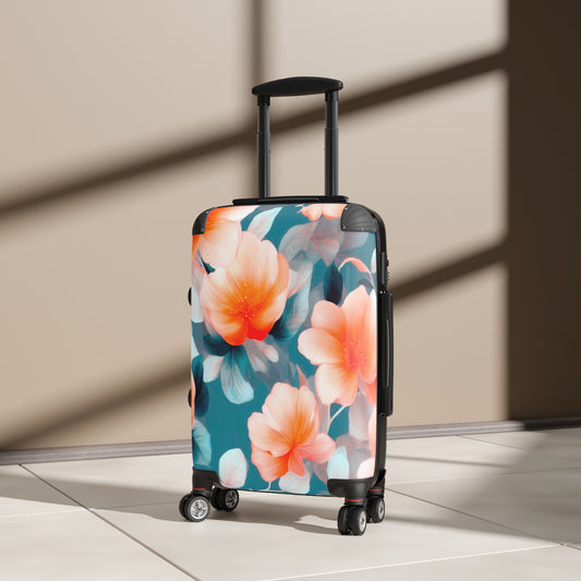 Orange Blossom Floral Bunch Small Suitcase with built in lock, 4 double-wheels, telescopic handle, and ABS back hard-shell