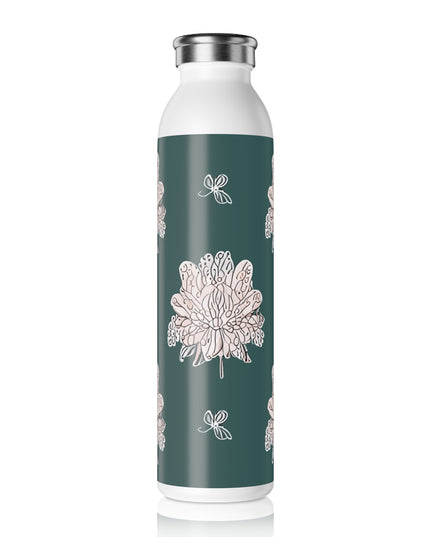 Soft White Floral Butterflies Slim Water Bottle, 20 oz White
