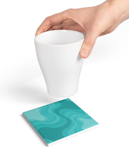 Tif Green Wavey 4" x 4" Square Ceramic Coaster