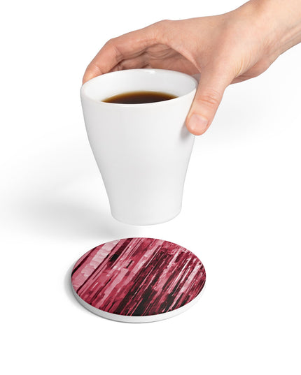 Striped Ruby 4" x 4" Round Ceramic Coaster