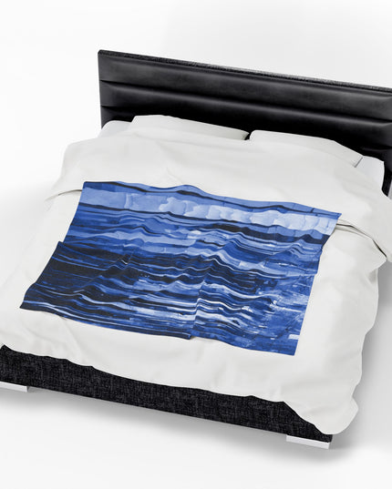 Striped Deep Blue Velveteen Plush Blanket, 50" x 60"