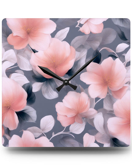 Peach and Blue Gray Floral Bunch Acrylic Wall Clock, Round or Square, 10.75" x 10.75"