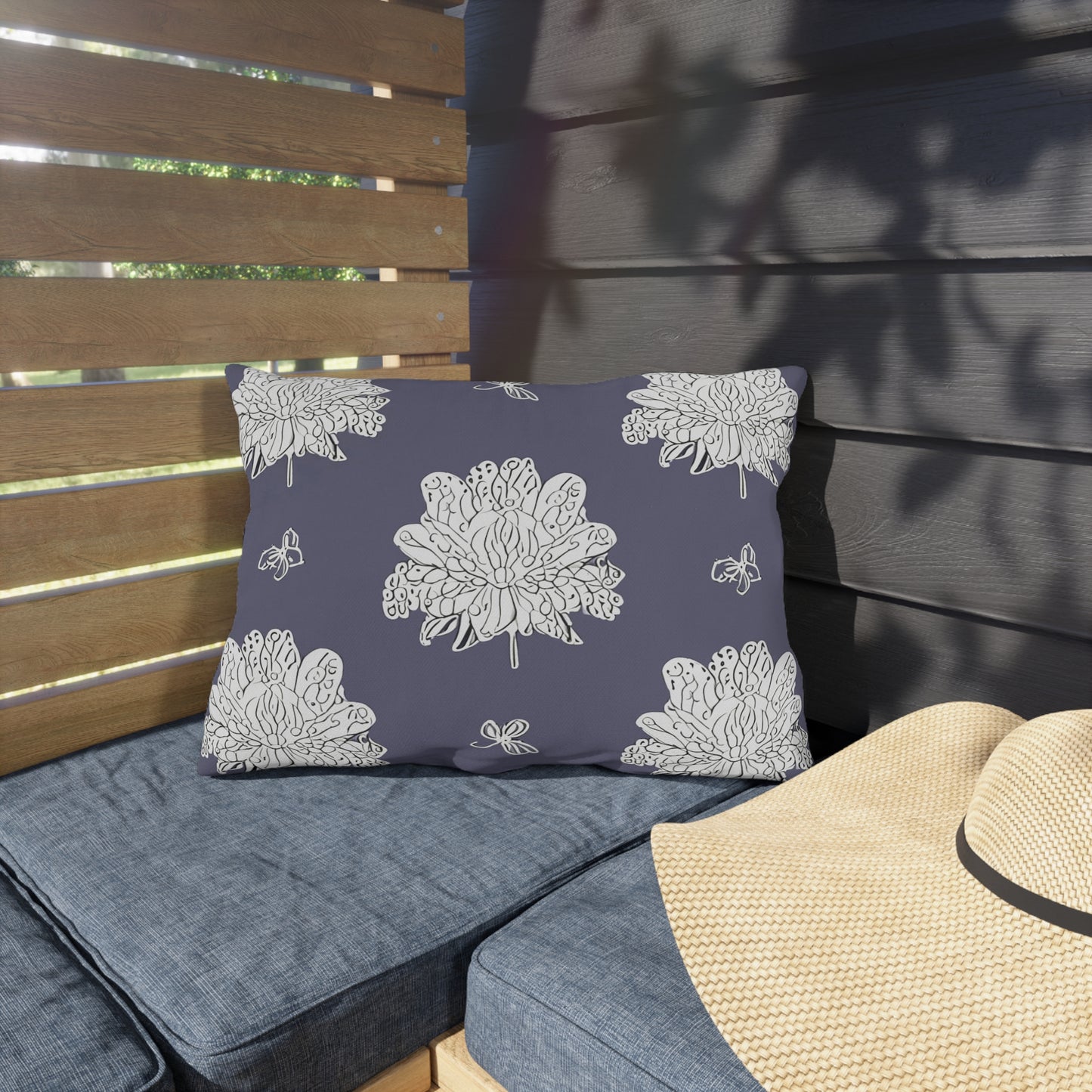 White Floral Butterflies 20" x 14" Outdoor Pillow