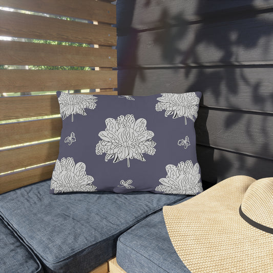 White Floral Butterflies 20" x 14" Outdoor Pillow