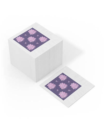 Magenta Floral Butterflies White Coined Napkins, 6.5" x 6.5"