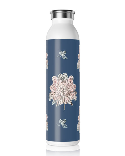 Rose White Floral Butterflies Slim Water Bottle, 20 oz White