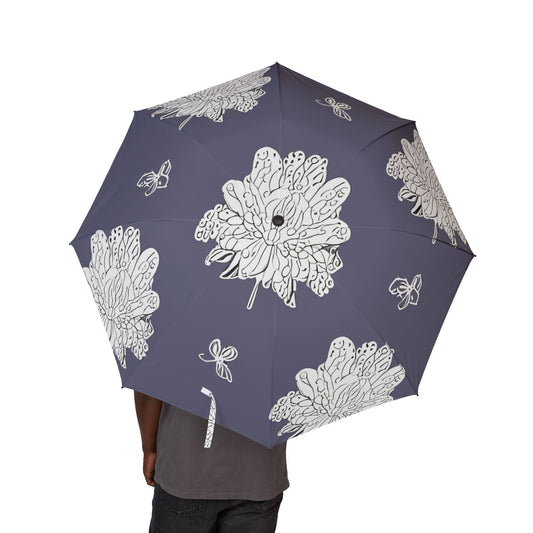 White Floral Butterflies Foldable Umbrella - Compact & Chic