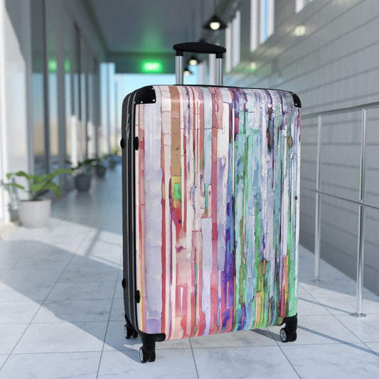 Striped Pastels Large Suitcase with built in lock, 4 double-wheels, telescopic handle, and ABS back hard-shell