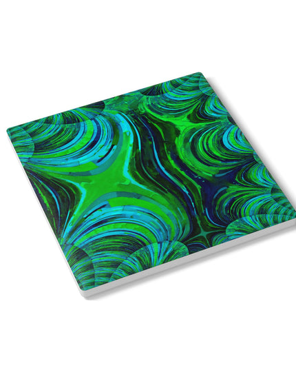 Uzi Spiral Blue Green 4" x 4" Square Ceramic Coaster
