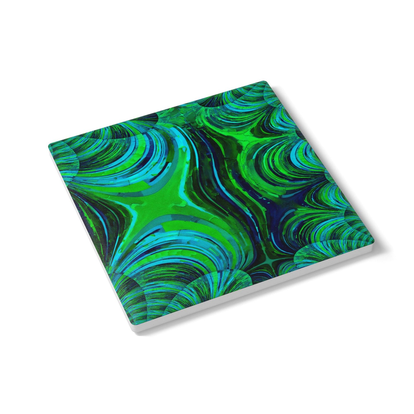 Uzi Spiral Blue Green 4" x 4" Square Ceramic Coaster