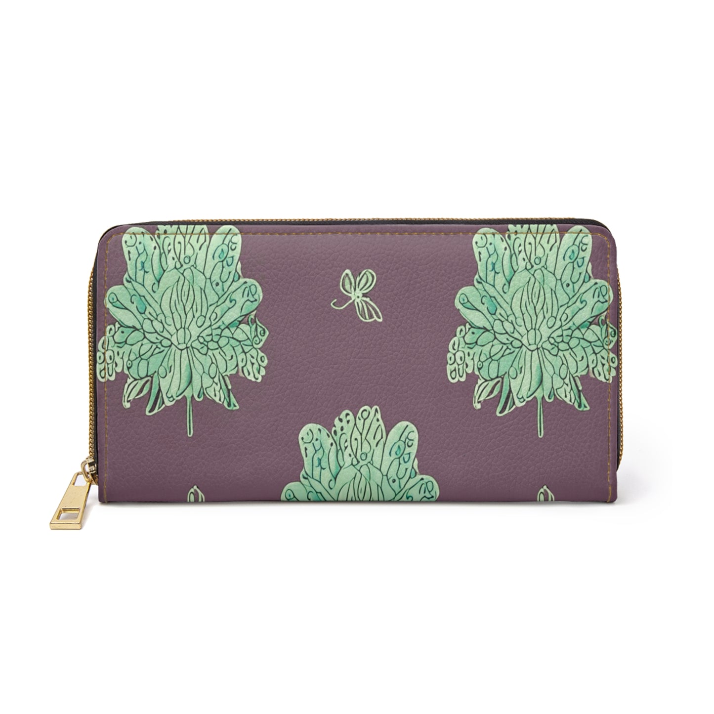 Mint Green Floral Butterflies Elegant Abstract Zipper Wallet - Stylish & Functional Accessory for Everyday Use
