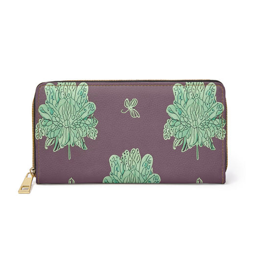 Mint Green Floral Butterflies Elegant Abstract Zipper Wallet - Stylish & Functional Accessory for Everyday Use